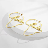 Crown Africa Map Name Earrings Stainless Steel Personalized Hoops for Women