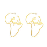 Crown Africa Map Name Earrings Stainless Steel Personalized Hoops for Women