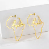 Crown Africa Map Name Earrings Stainless Steel Personalized Hoops for Women