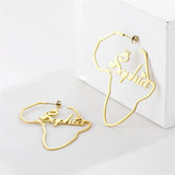 Crown Africa Map Name Earrings Stainless Steel Personalized Hoops for Women