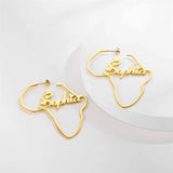 Crown Africa Map Name Earrings Stainless Steel Personalized Hoops for Women
