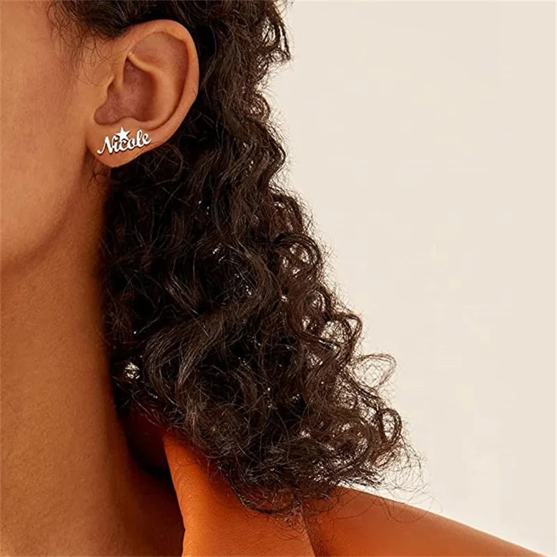 Name Earrings Star Plated Stainless Steel Stud Earrings
