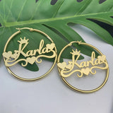 Heart Crown Earrings Custom Name Stainless Steel Hoops