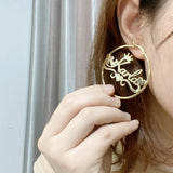Heart Crown Earrings Custom Name Stainless Steel Hoops