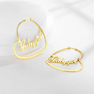 Women's Stainless Steel Heart Nameplate Earrings