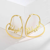 Women's Stainless Steel Heart Nameplate Earrings
