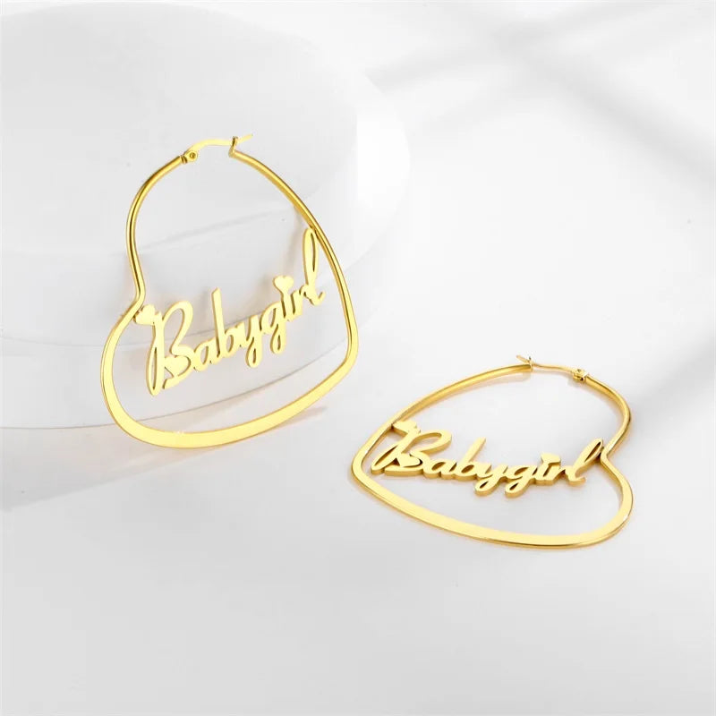 Women's Stainless Steel Heart Nameplate Earrings