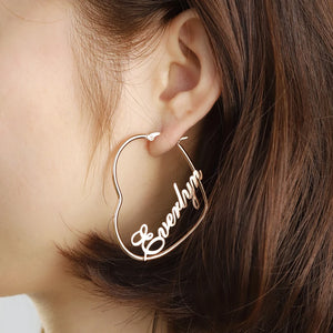 Personalized Name Heart Earrings Stainless Steel Dangler Earring