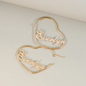 Personalized Name Heart Earrings Stainless Steel Dangler Earring