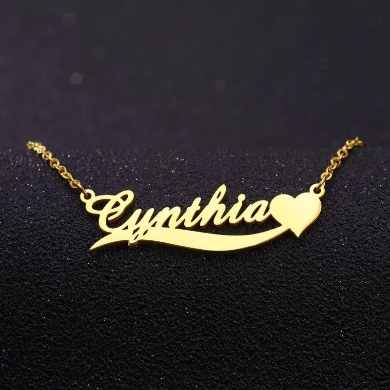 Personalized Name Heart Necklace Stainless Steel Chain Jewelry