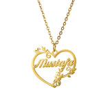 Heart Necklace Stainless Steel Name Leaf Pendant Choker