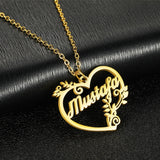Heart Necklace Stainless Steel Name Leaf Pendant Choker