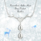 Heart Necklace with Gold Antlers Engraved Pendant Family Name Necklace