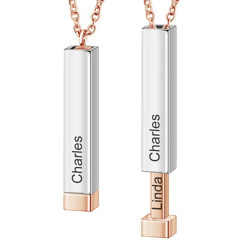Hidden Message Necklace Engraved Bar Stainless Steel Necklace