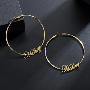 Large Hoops Earrings in Gold, Rose and Silver, 70mm Name Earrings