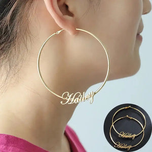 Large Hoops Earrings in Gold, Rose and Silver, 70mm Name Earrings