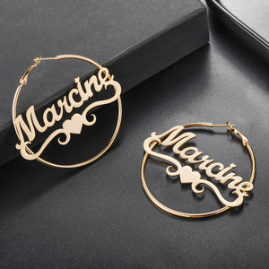 Personalized Stainless Steel Heart Name Hoop Earrings