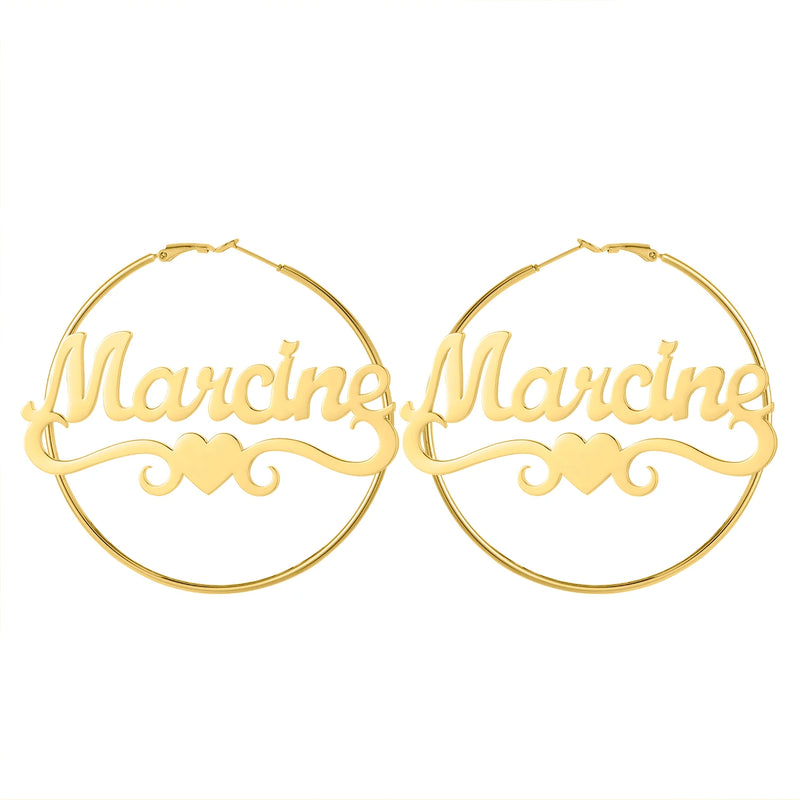 Personalized Stainless Steel Heart Name Hoop Earrings
