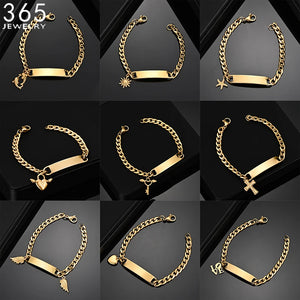 Men's Stainless Steel Bar Chain Bracelet Engraved Name Party Pendant Jewelry