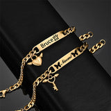 Men's Stainless Steel Bar Chain Bracelet Engraved Name Party Pendant Jewelry