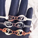 Stainless Steel Initials Letter Adjustable Rope Bangle Charm Bracelet
