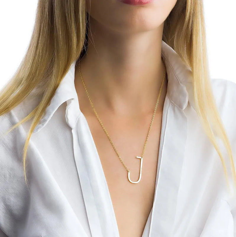 Custom Name Initial Necklace Men Women Personalized Letter Pendant Nameplate Jew