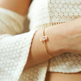 Initials Bracelet Stainless Steel Old English Font Letter Cuff for Women