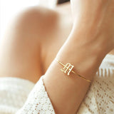Initials Bracelet Stainless Steel Old English Font Letter Cuff for Women