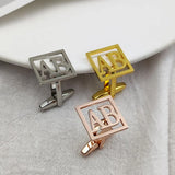 Men's Stainless Steel A-Z Initials Cufflinks - Wedding Cuff Links Gift