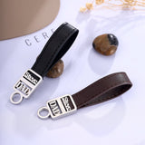 Name Key Chain Leather Stainless Steel Holder Personalized Fathers Gift