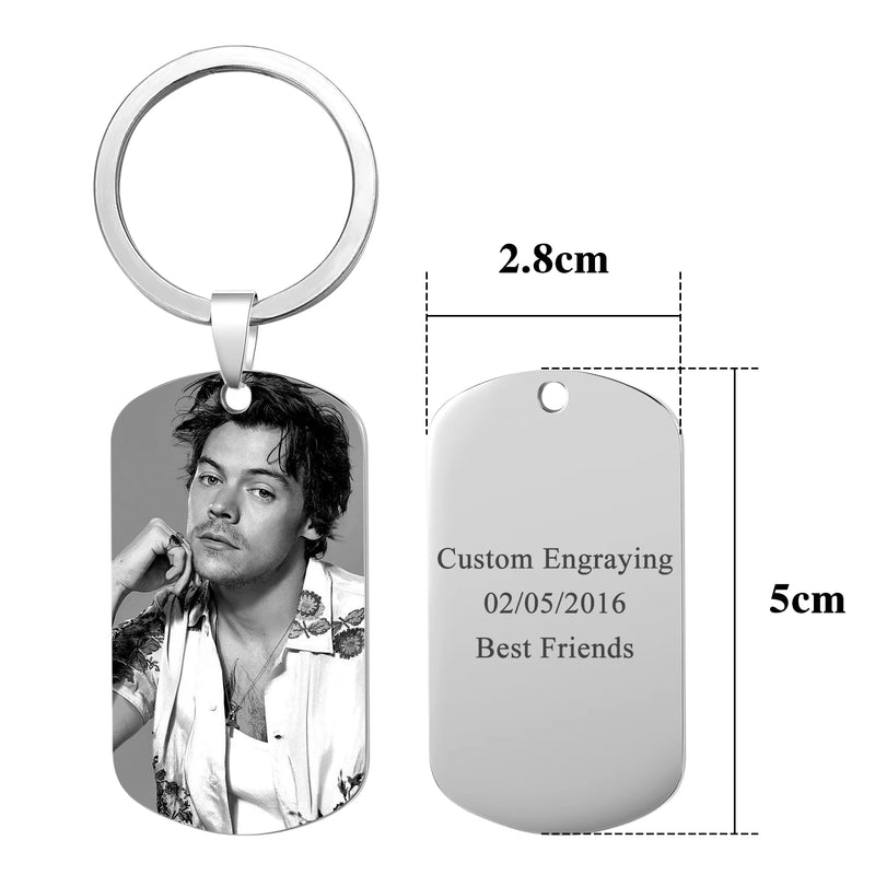 Couples Photo Keychain Engraved Stainless Steel Anniversary Gift