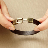 Personalized Leather Bracelet for Men Stainless Steel Couple Bangle