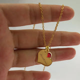 Heart Pendant Birth Stone Necklace 18K Plated Stainless Steel Women Jewelry