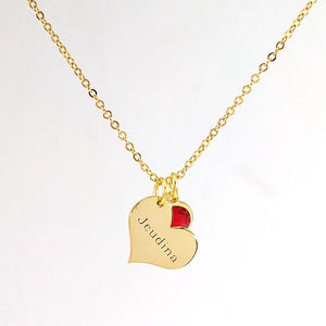 Heart Pendant Birth Stone Necklace 18K Plated Stainless Steel Women Jewelry