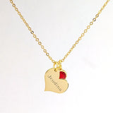 Heart Pendant Birth Stone Necklace 18K Plated Stainless Steel Women Jewelry