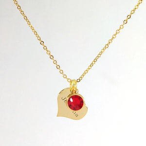 Heart Pendant Birth Stone Necklace 18K Plated Stainless Steel Women Jewelry