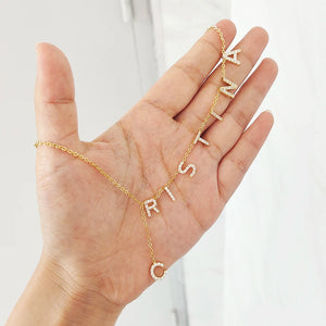 Zircon Crystal Initial Letter Pendant Necklace Tennis Chain
