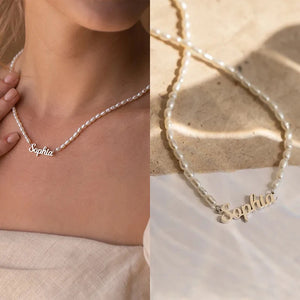 Personalized Name Letters Pearl Chain Necklace for Women Girls