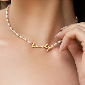 Custom Name Pearl Necklace Stainless Steel Choker
