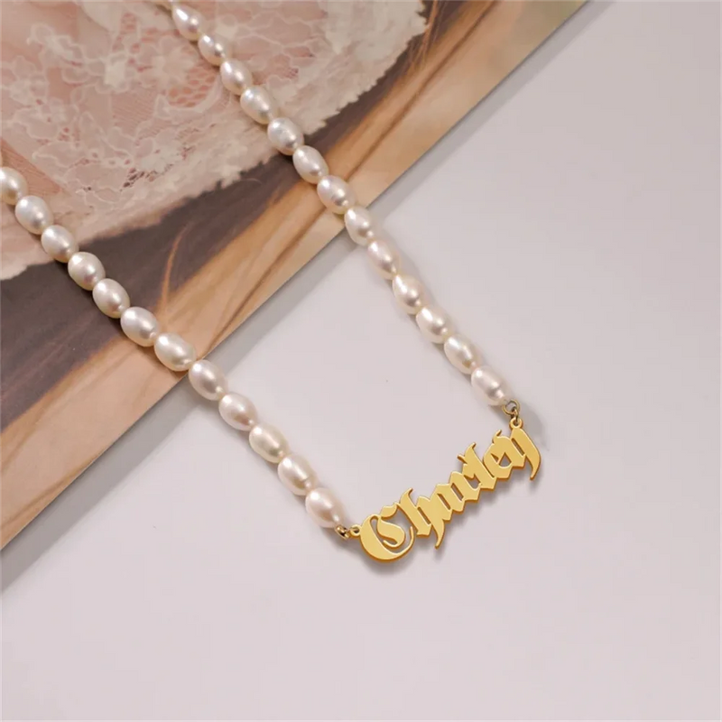 Personalized Name Letters Pearl Necklace for Women