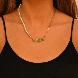 Name Letters Pearl Necklace Beaded Chain Stainless Steel Jewelry