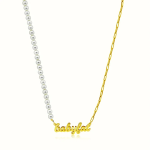 Name Letters Pearl Necklace Beaded Chain Stainless Steel Jewelry