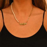 Name Letters Pearl Necklace Beaded Chain Stainless Steel Jewelry
