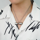 Boy Two-Color Dumbbell Necklace Stainless Steel Clavicle Chain Pendant