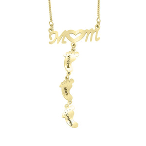 MOM Heart Necklace Footprint Pendant Engraved Nameplate Stainless Steel