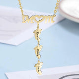 MOM Heart Necklace Footprint Pendant Engraved Nameplate Stainless Steel