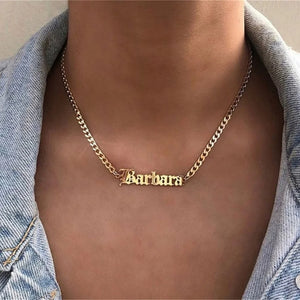 Mens Stainless Steel Necklace Personalized Letter Pendant Cuban Chain Necklace