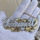 18K Two Tone Name Necklace Stainless Steel Double Plate 3D Nameplate Gift