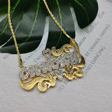 18K Two Tone Name Necklace Stainless Steel Double Plate 3D Nameplate Gift