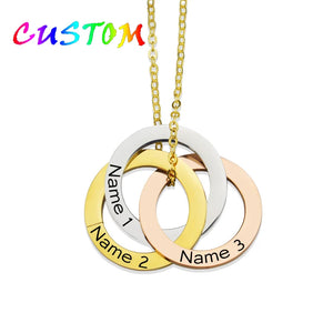 Circle Pendant Name Necklace Stainless Steel Engraved Letter Personalized Gift